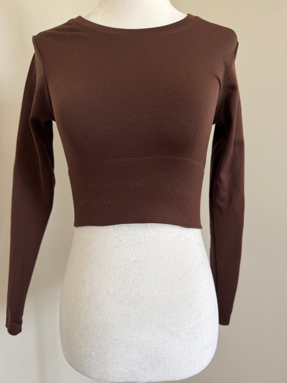 Offline by Aerie Cropped Long-Sleeve Crewneck Top - Brown size XXS - Picture 2 of 8